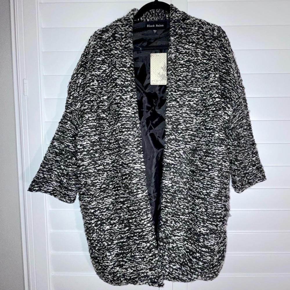 NWT Black Rainn Oversized Coatigan Cardigan Sweater Jacket Black White S